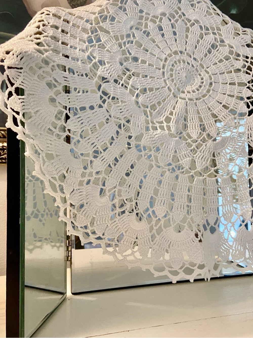 Large Vintage Hand Crocheted White Doily